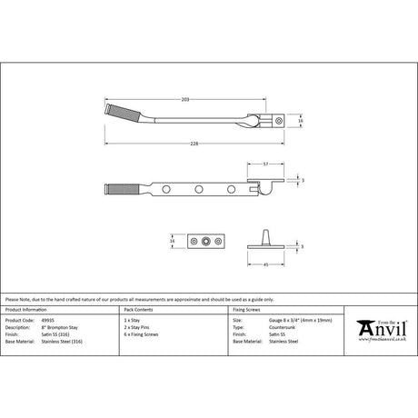From The Anvil - Satin Marine SS (316) 8" Brompton Stay | Sku. 49935 | Trade Door Handles.