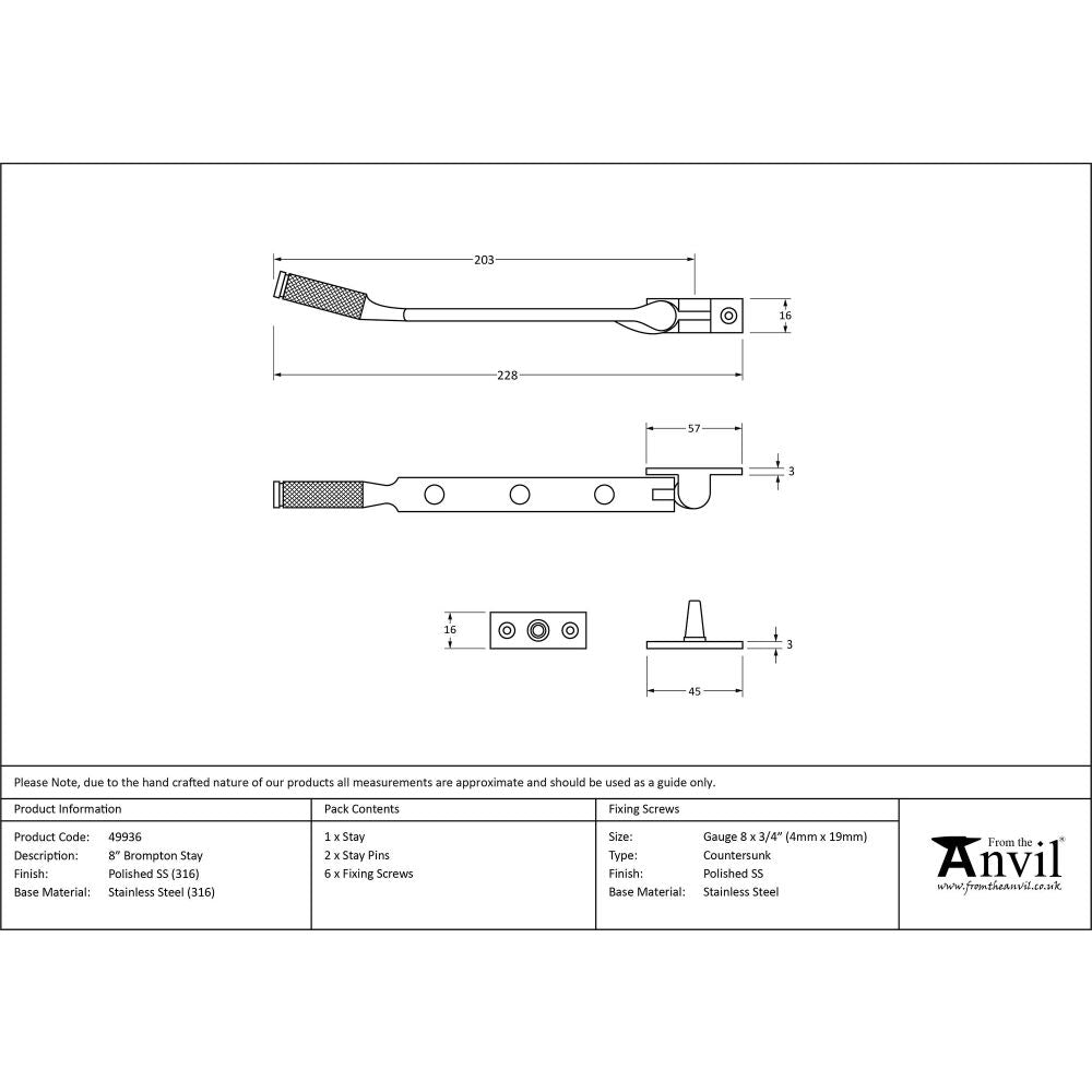 From The Anvil - Polished Marine SS (316) 8" Brompton Stay | Sku. 49936 | Trade Door Handles.