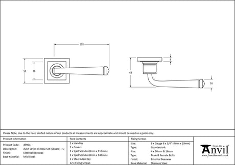 From The Anvil - External Beeswax Avon Round Lever on Rose Set (Square) - Unsprung | Sku. 49964 | Trade Door Handles.