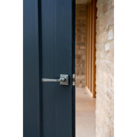 From The Anvil - Pewter Avon Round Lever on Rose Set (Square) - Unsprung | Sku. 49968 | Trade Door Handles.