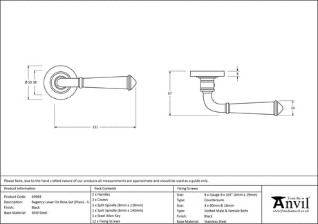 From The Anvil - Black Regency Lever on Rose Set (Plain) - Unsprung | Sku. 49969 | Trade Door Handles.