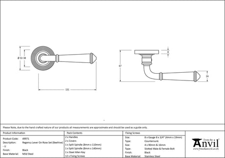From The Anvil - Black Regency Lever on Rose Set (Beehive) - Unsprung | Sku. 49971 | Trade Door Handles.
