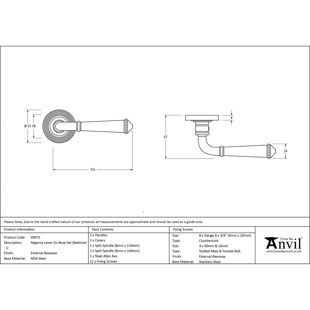 From The Anvil - External Beeswax Regency Lever on Rose Set (Beehive) - Unsprung | Sku. 49975 | Trade Door Handles.