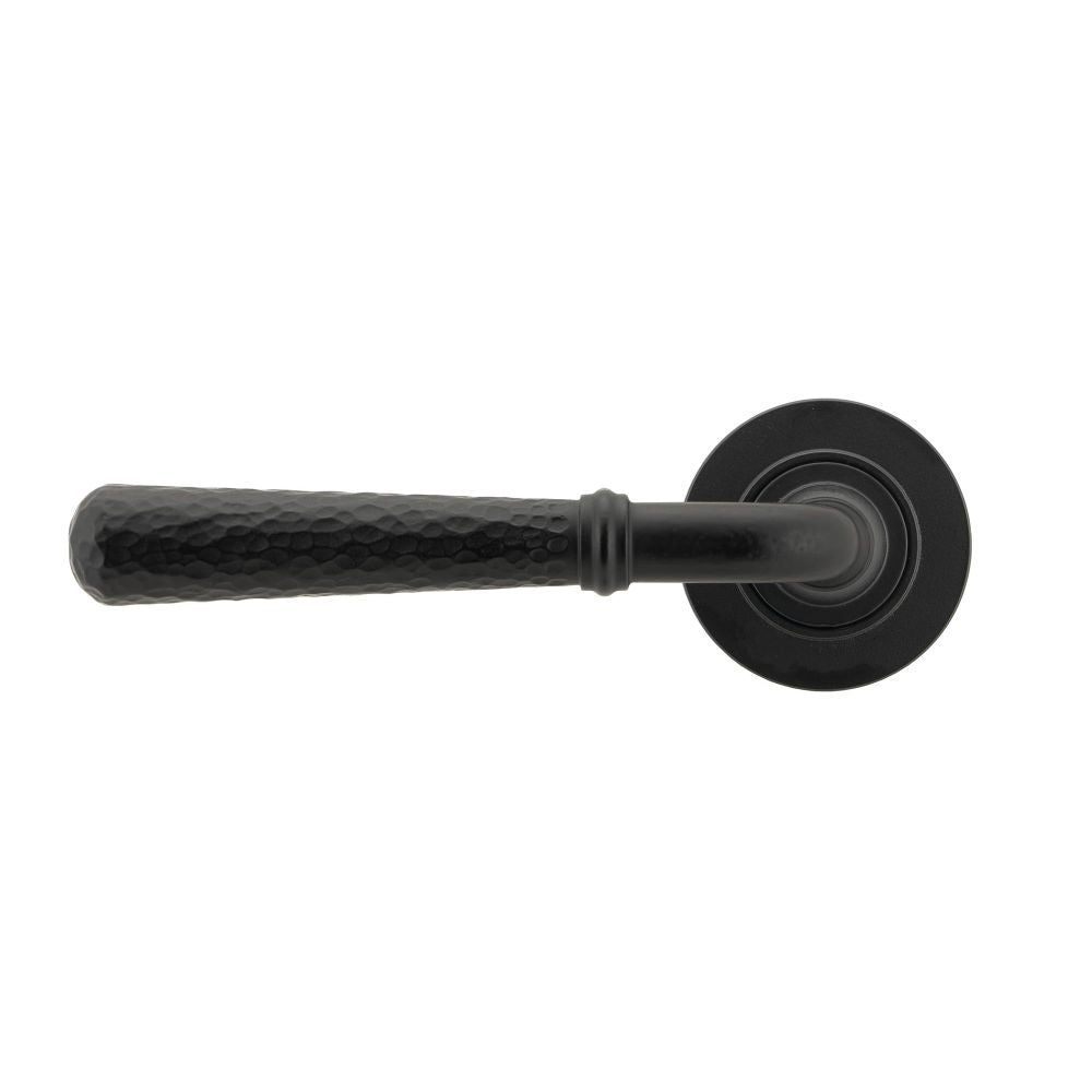 From The Anvil - Matt Black Hammered Newbury Lever on Rose Set (Plain) - Unsprung | Sku. 49985 | Trade Door Handles.