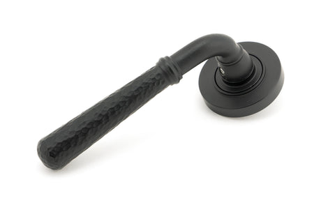 From The Anvil - Matt Black Hammered Newbury Lever on Rose Set (Plain) - Unsprung | Sku. 49985 | Trade Door Handles.