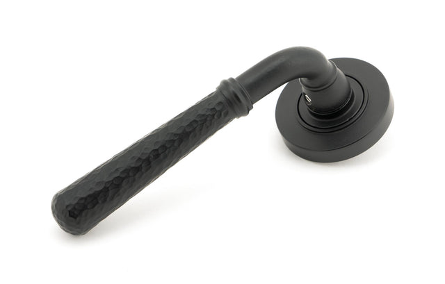 From The Anvil - Matt Black Hammered Newbury Lever on Rose Set (Plain) - Unsprung | Sku. 49985 | Trade Door Handles.