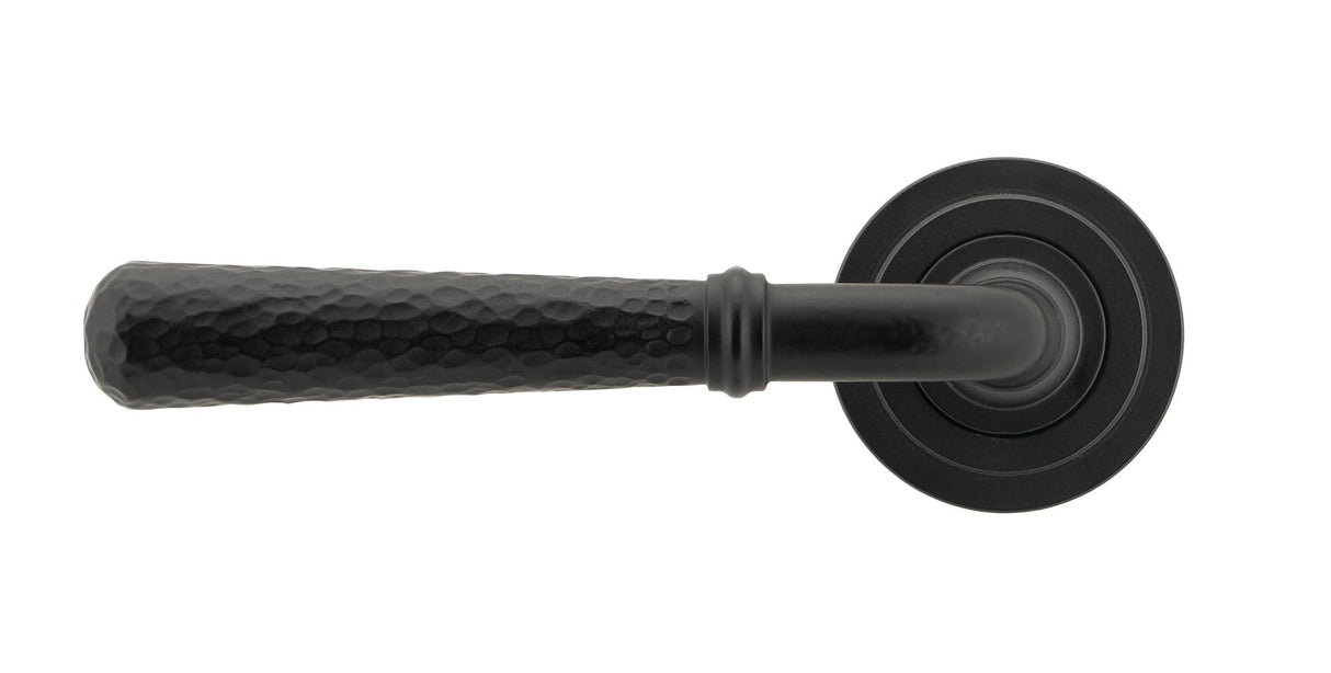 From The Anvil - Matt Black Hammered Newbury Lever on Rose Set (Art Deco) - Unsprung | Sku. 49986 | Trade Door Handles.