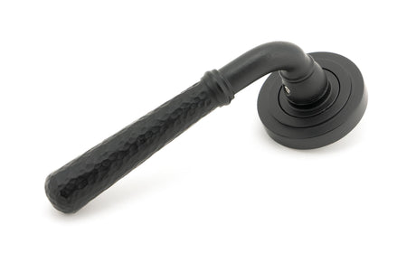 From The Anvil - Matt Black Hammered Newbury Lever on Rose Set (Art Deco) - Unsprung | Sku. 49986 | Trade Door Handles.
