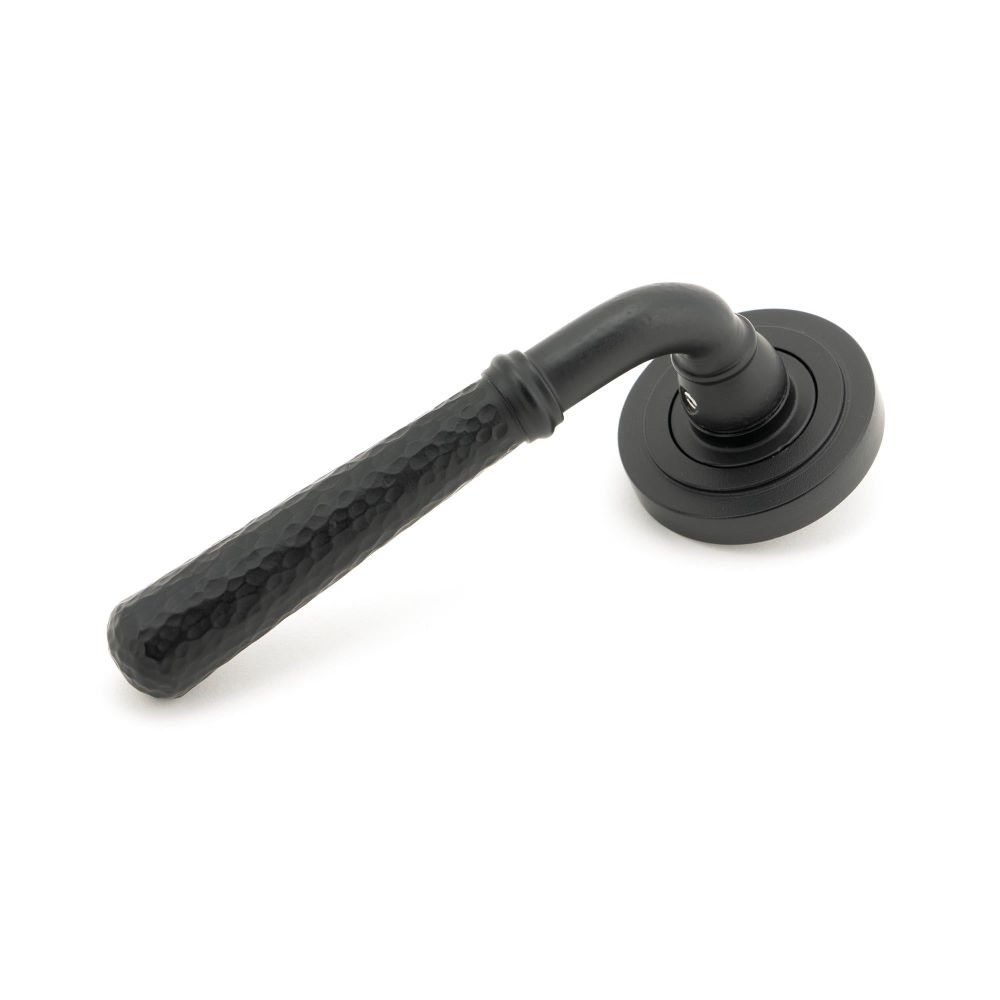 From The Anvil - Matt Black Hammered Newbury Lever on Rose Set (Art Deco) - Unsprung | Sku. 49986 | Trade Door Handles.
