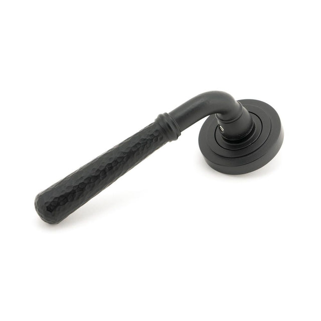 From The Anvil - Matt Black Hammered Newbury Lever on Rose Set (Art Deco) - Unsprung | Sku. 49986 | Trade Door Handles.