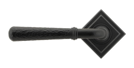 From The Anvil - Matt Black Hammered Newbury Lever on Rose Set (Square) - Unsprung | Sku. 49988 | Trade Door Handles.