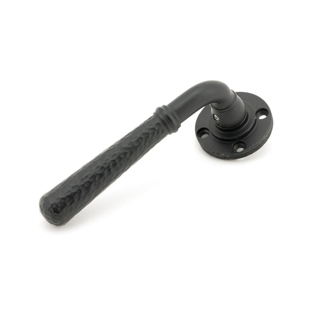 From The Anvil - Matt Black Hammered Newbury Lever on Rose Set (Square) - Unsprung | Sku. 49988 | Trade Door Handles.