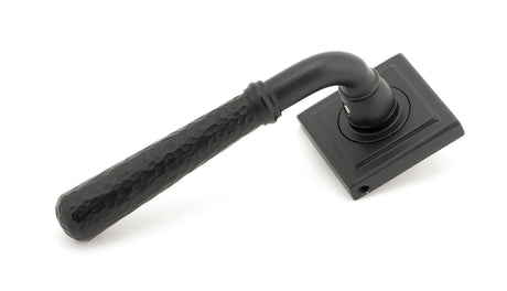 From The Anvil - Matt Black Hammered Newbury Lever on Rose Set (Square) - Unsprung | Sku. 49988 | Trade Door Handles.