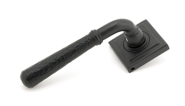 From The Anvil - Matt Black Hammered Newbury Lever on Rose Set (Square) - Unsprung | Sku. 49988 | Trade Door Handles.