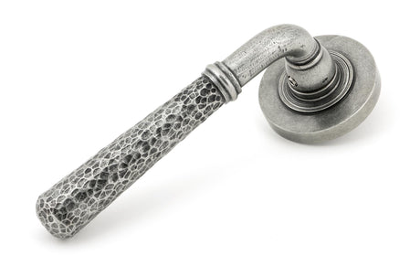 From The Anvil - Pewter Hammered Newbury Lever on Rose Set (Plain) - Unsprung | Sku. 49989 | Trade Door Handles.