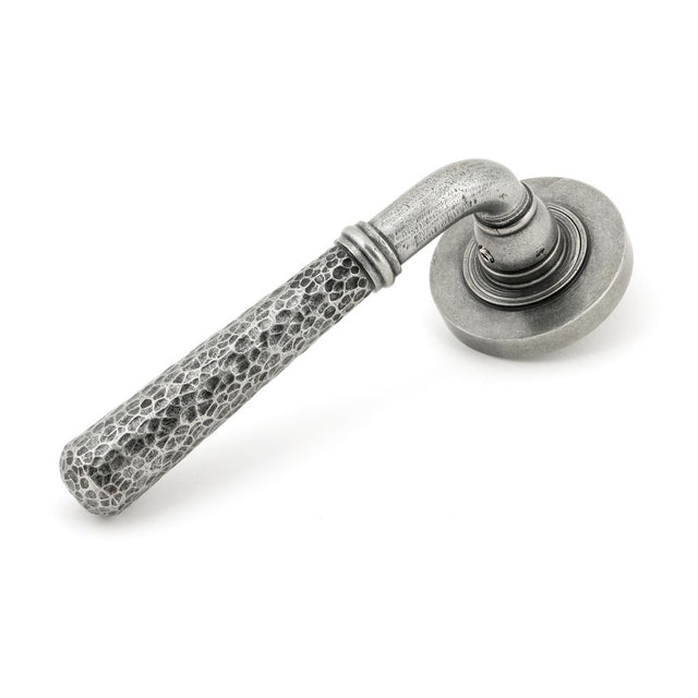 From The Anvil - Pewter Hammered Newbury Lever on Rose Set (Plain) - Unsprung | Sku. 49989 | Trade Door Handles.