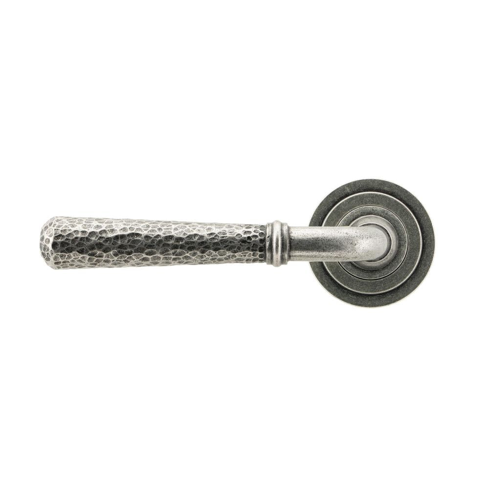 From The Anvil - Pewter Hammered Newbury Lever on Rose Set (Art Deco) - Unsprung | Sku. 49990 | Trade Door Handles.