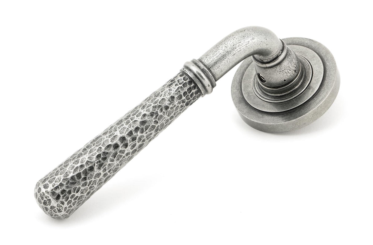 From The Anvil - Pewter Hammered Newbury Lever on Rose Set (Art Deco) - Unsprung | Sku. 49990 | Trade Door Handles.