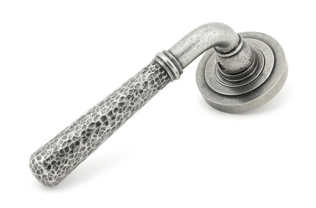 From The Anvil - Pewter Hammered Newbury Lever on Rose Set (Art Deco) - Unsprung | Sku. 49990 | Trade Door Handles.