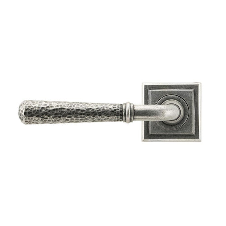 From The Anvil - Pewter Hammered Newbury Lever on Rose Set (Square) - Unsprung | Sku. 49992 | Trade Door Handles.