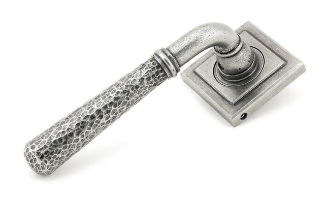 From The Anvil - Pewter Hammered Newbury Lever on Rose Set (Square) - Unsprung | Sku. 49992 | Trade Door Handles.