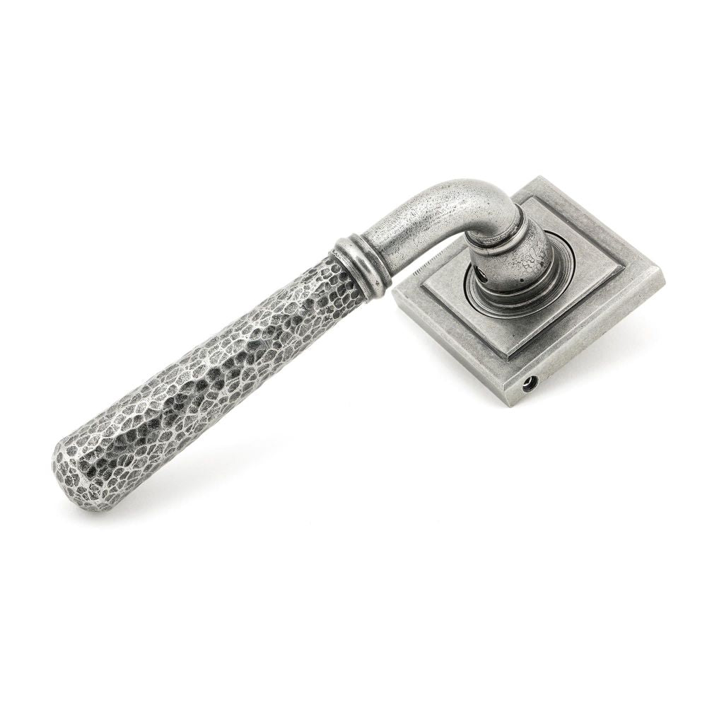 From The Anvil - Pewter Hammered Newbury Lever on Rose Set (Square) - Unsprung | Sku. 49992 | Trade Door Handles.