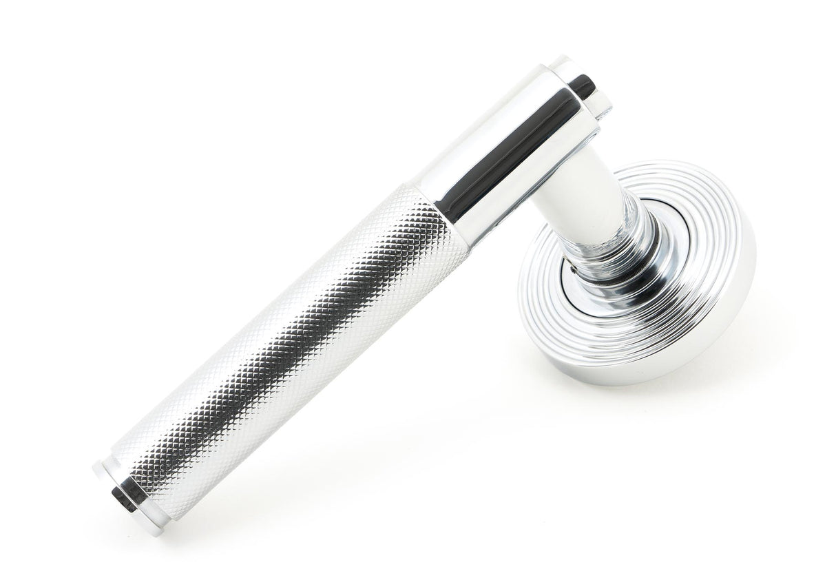 From The Anvil - Polished Chrome Brompton Lever on Rose Set (Beehive) - Unsprung | Sku. 49999 | Trade Door Handles.
