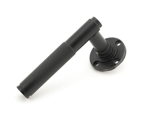 From The Anvil - Matt Black Brompton Lever on Rose Set (Plain) - Unsprung | Sku. 50009 | Trade Door Handles.