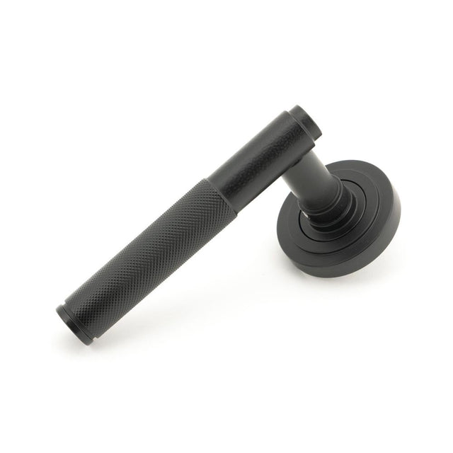 From The Anvil - Matt Black Brompton Lever on Rose Set (Art Deco) - Unsprung | Sku. 50010 | Trade Door Handles.