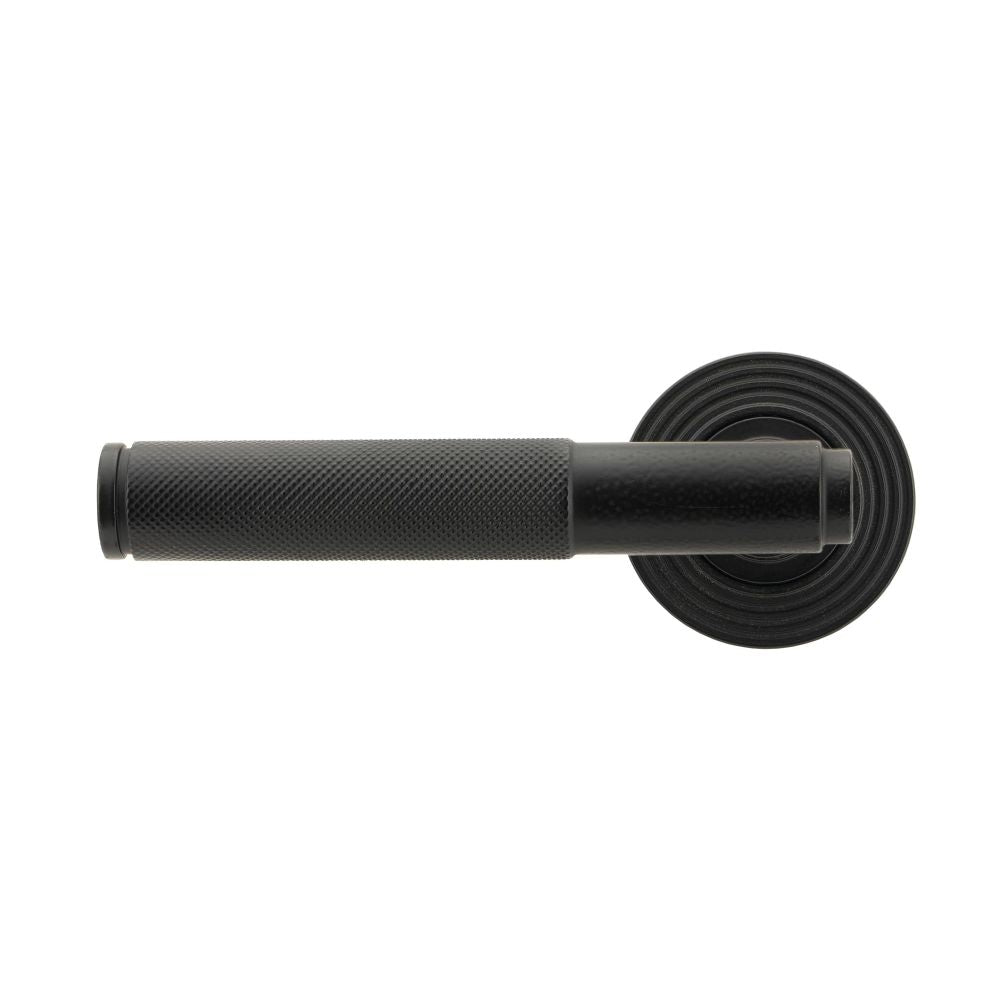 From The Anvil - Matt Black Brompton Lever on Rose Set (Beehive) - Unsprung | Sku. 50011 | Trade Door Handles.
