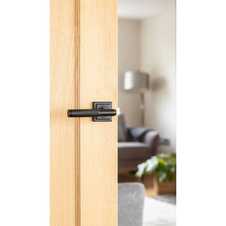From The Anvil - Matt Black Brompton Lever on Rose Set (Square) - Unsprung | Sku. 50012 | Trade Door Handles.