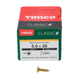 This is an image of Timco - Classic Multi-Purpose Screws - PZ - Double Countersunk - Yellow 5.0 x 20mm - (200 PCS Box) 50020CLAF