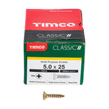 This is an image of Timco - Classic Multi-Purpose Screws - PZ - Double Countersunk - Yellow 5.0 x 25mm - (200 PCS Box) 50025CLAF