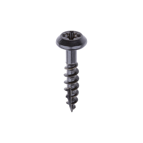 This is an image of Timco - Rainwater Screws - PZ - Low Profile Pan - Exterior - Black 5.0 x 25mm - (400 PCS Box) 50025CLARBBX