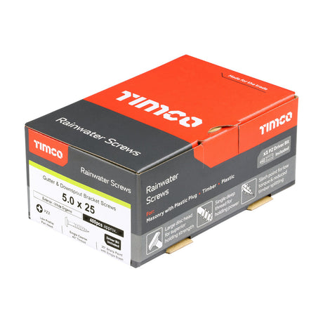 This is an image of Timco - Rainwater Screws - PZ - Low Profile Pan - Exterior - White 5.0 x 25mm - (400 PCS Box) 50025CLARWBX