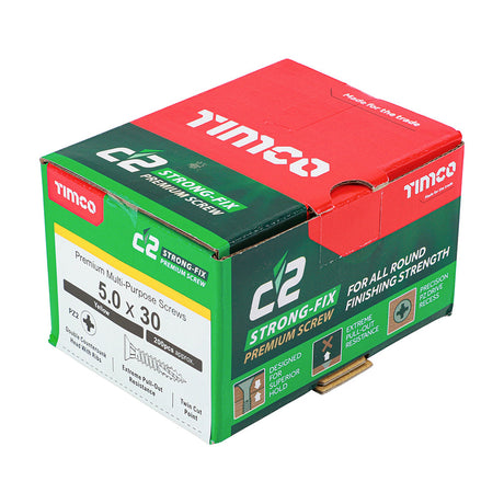 This is an image of Timco - C2 Strong-Fix Screws - PZ - Double Countersunk - Twin-Cut - Yellow 5.0 x 30mm - (200 PCS Box) 50030C2