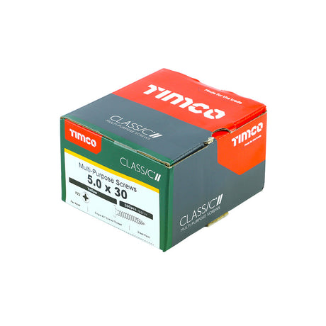 This is an image of Timco - Classic Multi-Purpose Screws - PZ - Pan Head - Yellow 5.0 x 30mm - (200 PCS Box) 50030CLAP
