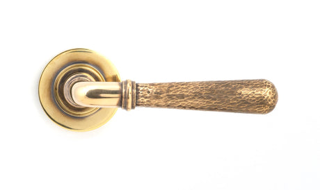 From The Anvil - Aged Brass Hammered Newbury Lever on Rose Set (Plain) - Unsprung | Sku. 50037 | Trade Door Handles.