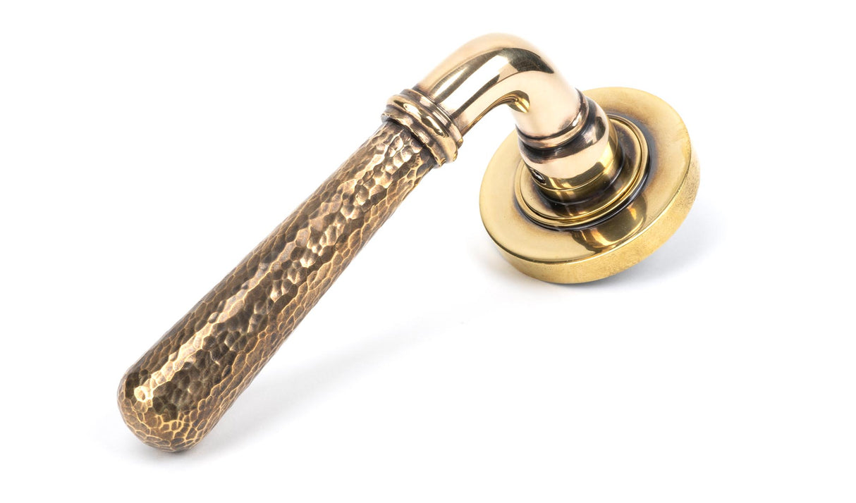From The Anvil - Aged Brass Hammered Newbury Lever on Rose Set (Plain) - Unsprung | Sku. 50037 | Trade Door Handles.