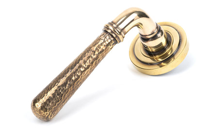 From The Anvil - Aged Brass Hammered Newbury Lever on Rose Set (Art Deco) - Unsprung | Sku. 50038 | Trade Door Handles.