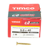 This is an image of Timco - C2 Clamp-Fix Screws - TX - Double Countersunk with Ribs - Twin-Cut - Yellow 5.0 x 40mm - (200 PCS Box) 50040C2C