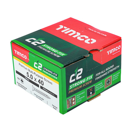This is an image of Timco - C2 Strong-Fix Screws - PZ - Double Countersunk - Twin-Cut - Yellow 5.0 x 40mm - (200 PCS Box) 50040C2