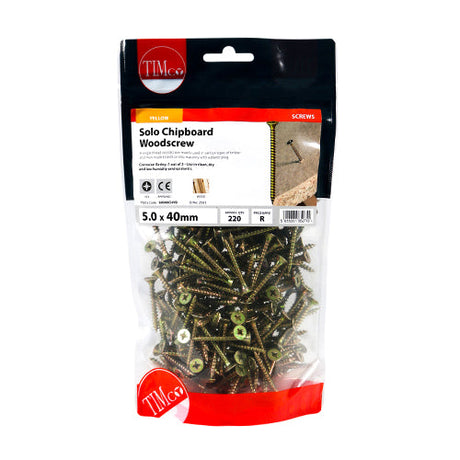 This is an image of Timco - Solo Woodscrews - PZ - Double Countersunk - Yellow 5.0 x 40mm - (220 PCS TIMbag) 50040CHYB