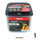 This is an image of Timco - Velocity Premium Multi-Use Screws - PZ - Double Countersunk - Yellow 5.0 x 40mm - (800 PCS Tub) 50040VYTUB