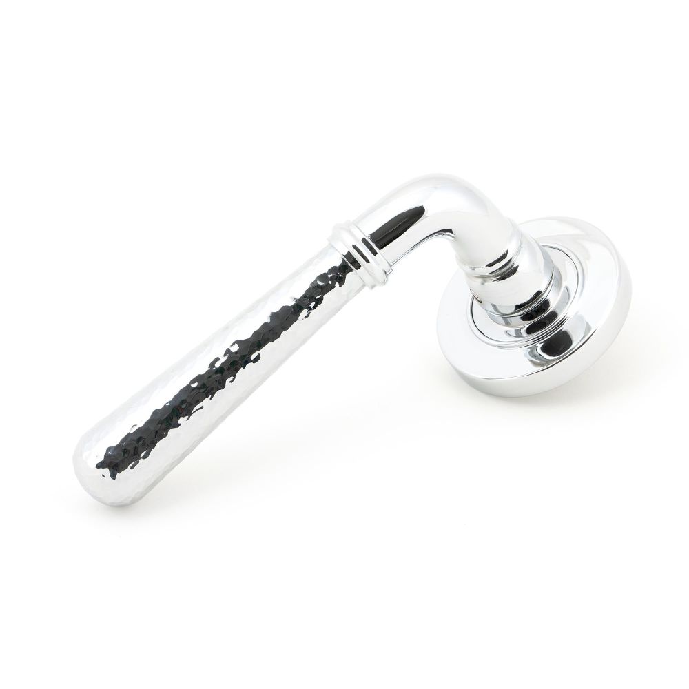 From The Anvil - Polished Chrome Hammered Newbury Lever on Rose Set (Plain) - Unsprung | Sku. 50041 | Trade Door Handles.