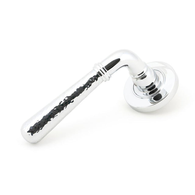 From The Anvil - Polished Chrome Hammered Newbury Lever on Rose Set (Plain) - Unsprung | Sku. 50041 | Trade Door Handles.