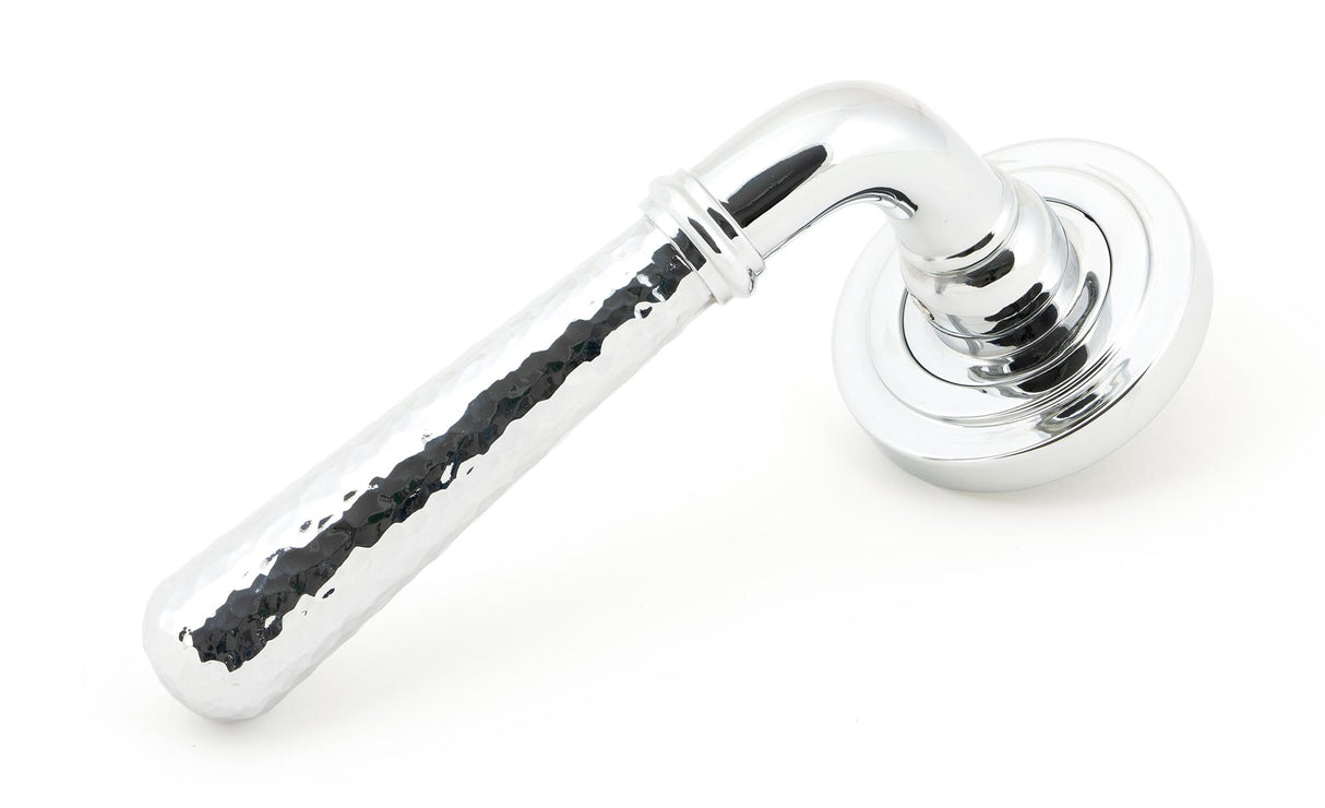 From The Anvil - Polished Chrome Hammered Newbury Lever on Rose Set (Art Deco) - Unsprung | Sku. 50042 | Trade Door Handles.