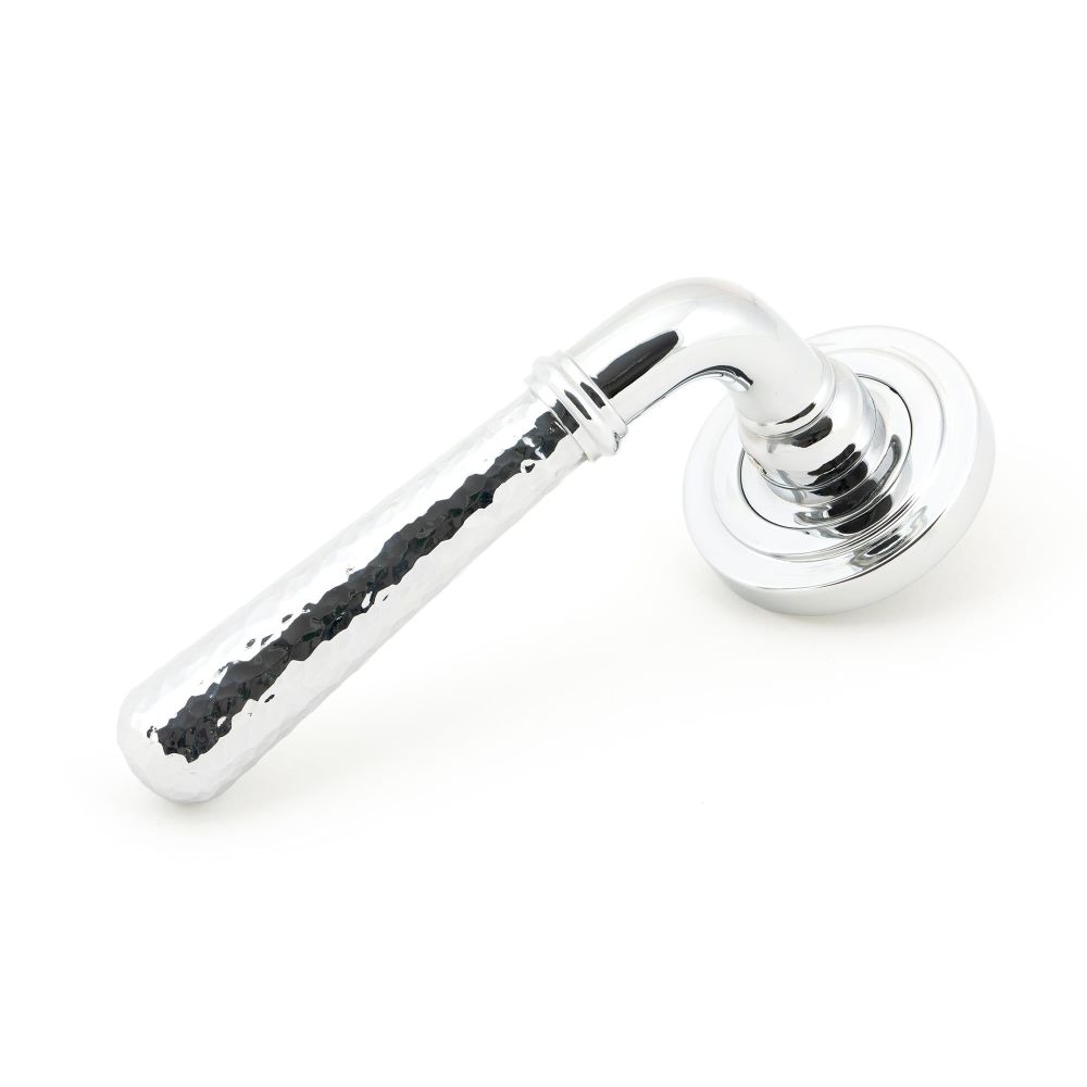 From The Anvil - Polished Chrome Hammered Newbury Lever on Rose Set (Art Deco) - Unsprung | Sku. 50042 | Trade Door Handles.