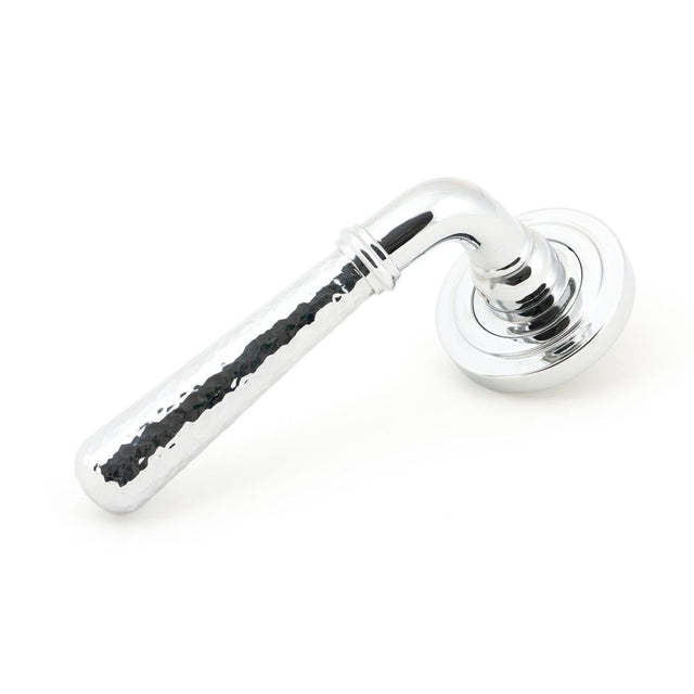 From The Anvil - Polished Chrome Hammered Newbury Lever on Rose Set (Art Deco) - Unsprung | Sku. 50042 | Trade Door Handles.