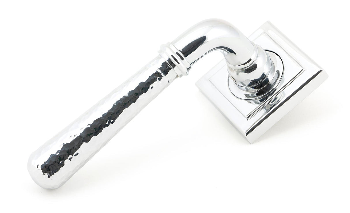 From The Anvil - Polished Chrome Hammered Newbury Lever on Rose Set (Square) - Unsprung | Sku. 50044 | Trade Door Handles.
